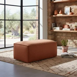 Pouf en tissu tramé - brun rustrel