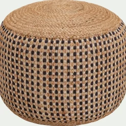 Pouf rond en jute et coton - noir D50xH45cm