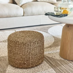 Pouf rond tressé en jonc de mer D40xH30cm - naturel