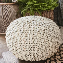 Pouf tressé en coton - beige roucas D50xH30cm