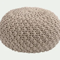 Pouf tressé en coton - beige roucas D50xH30cm