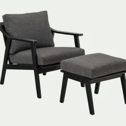 Repose-pieds pour fauteuil en bois d'eucalyptus - noir