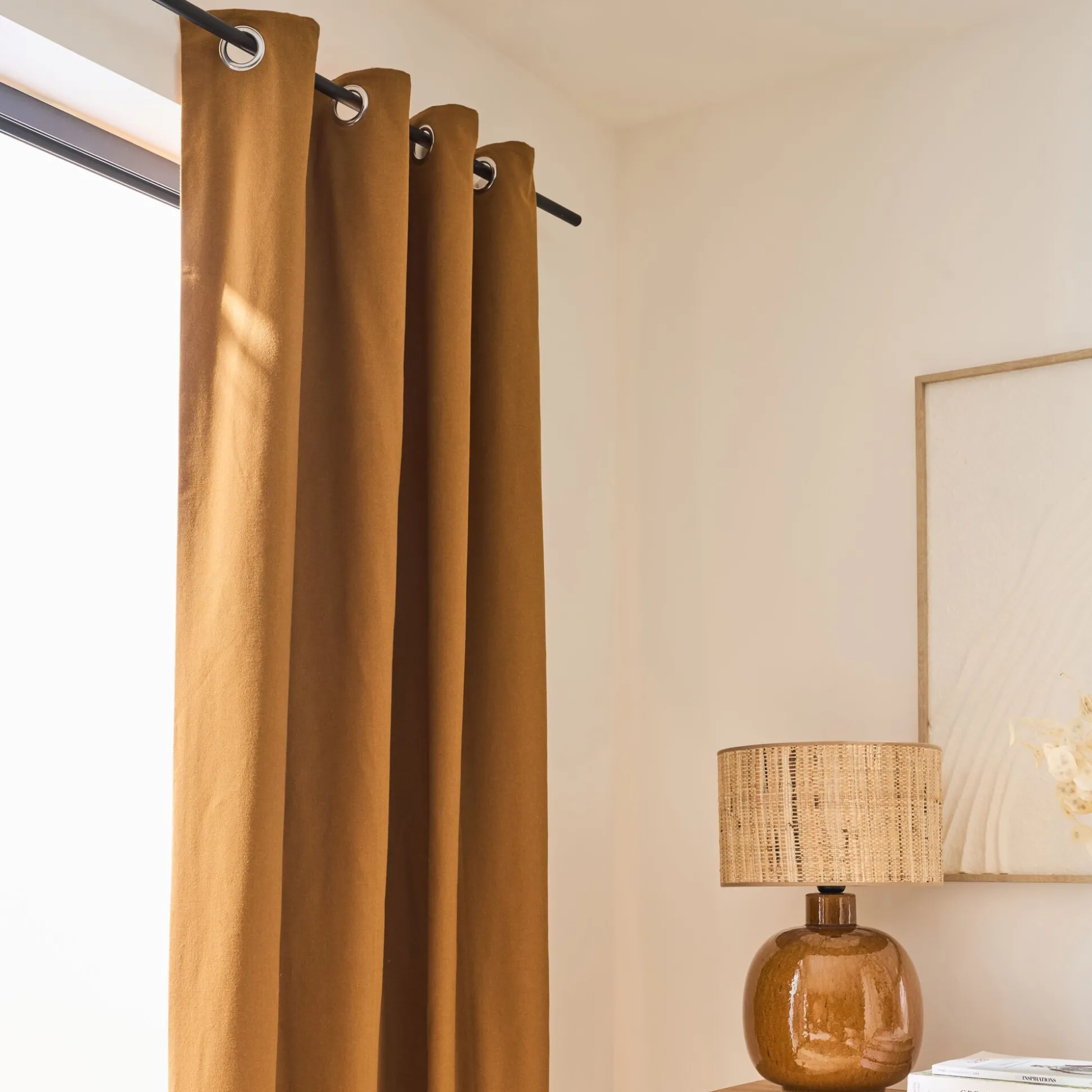 Rideau à œillets en coton 140x250cm - brun noisette