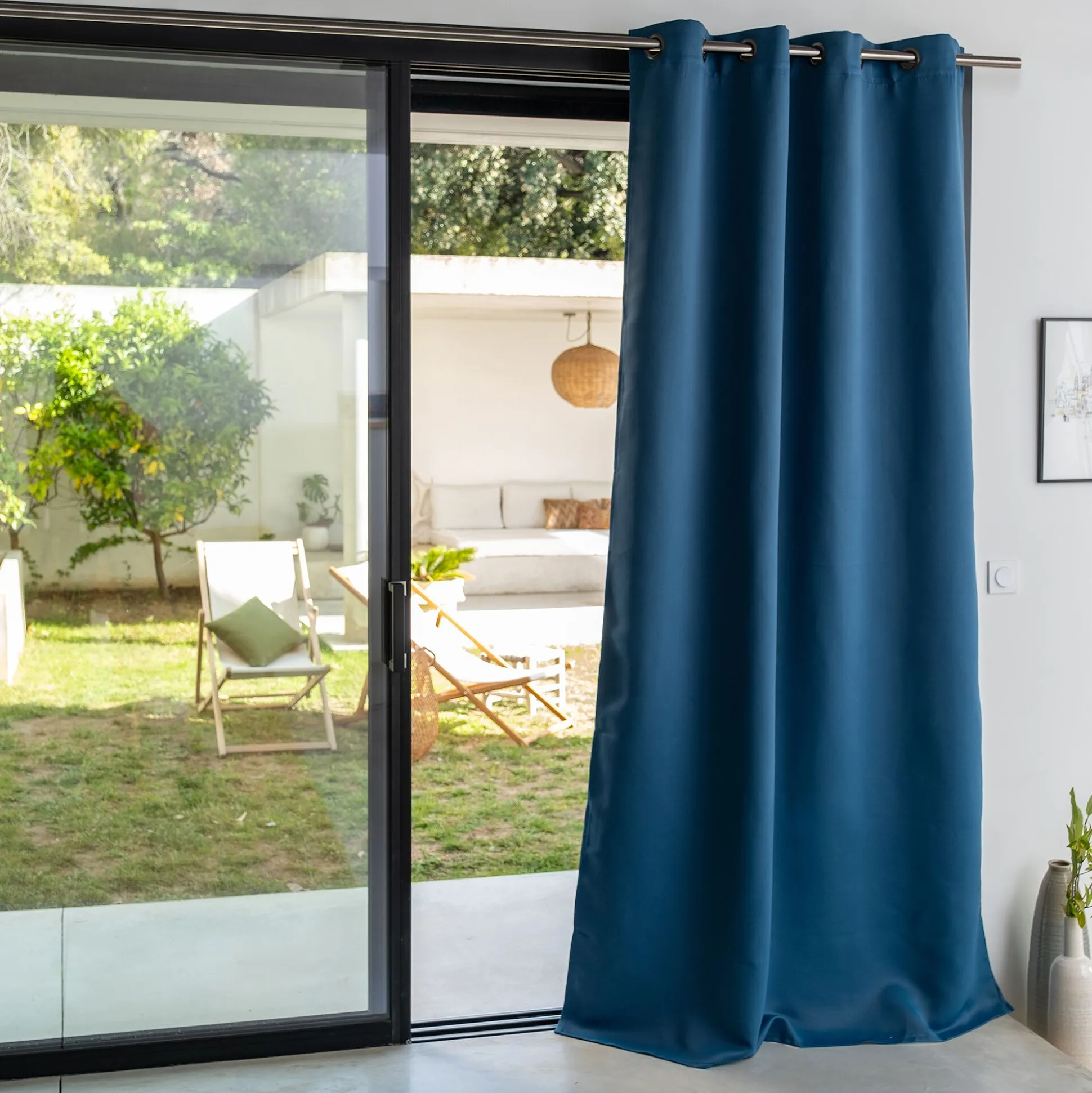 Rideau à œillets en polyester 140x250cm - bleu figuerolles