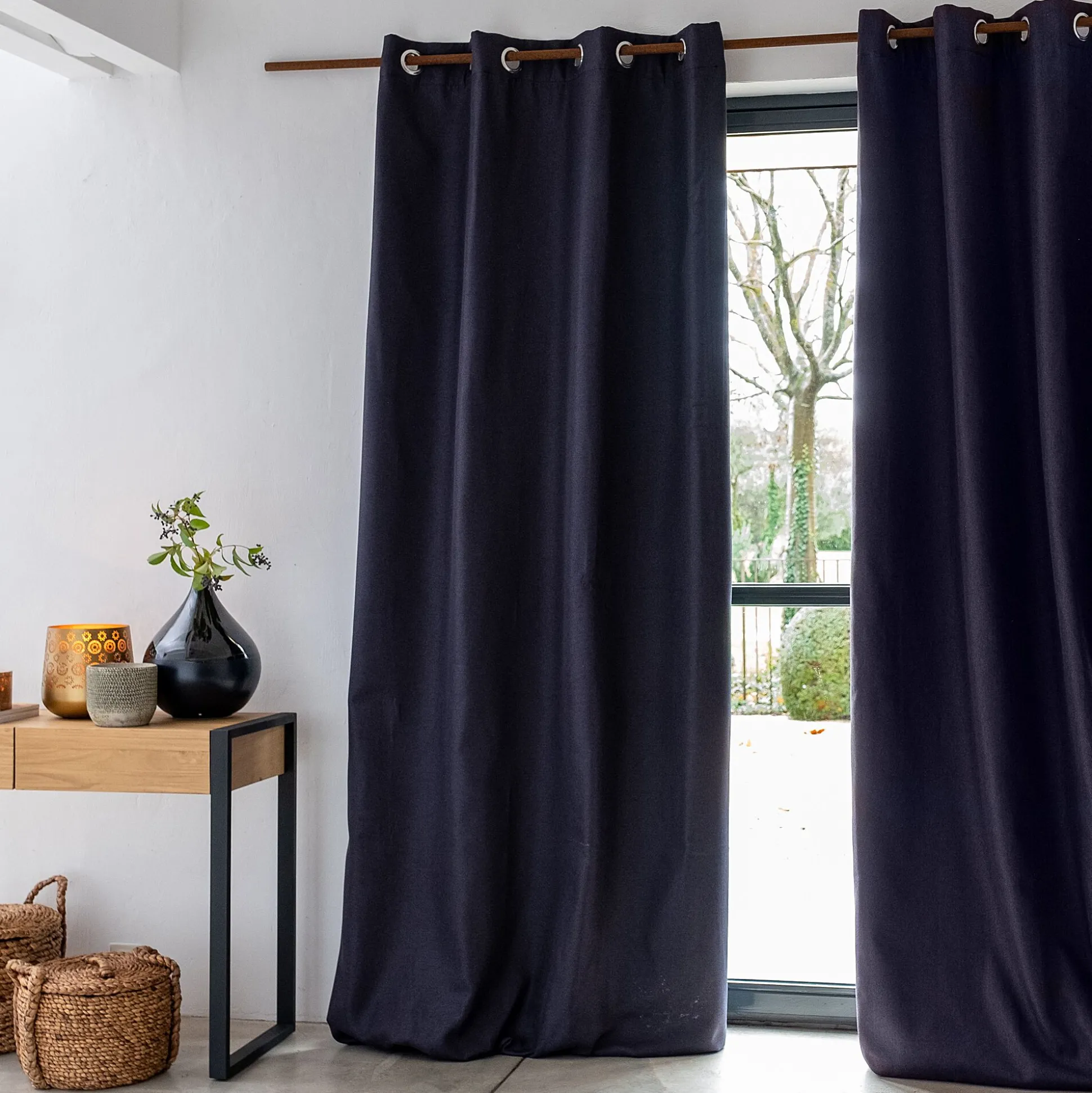 Rideau à œillets en polyester 135x300cm - gris calabrun