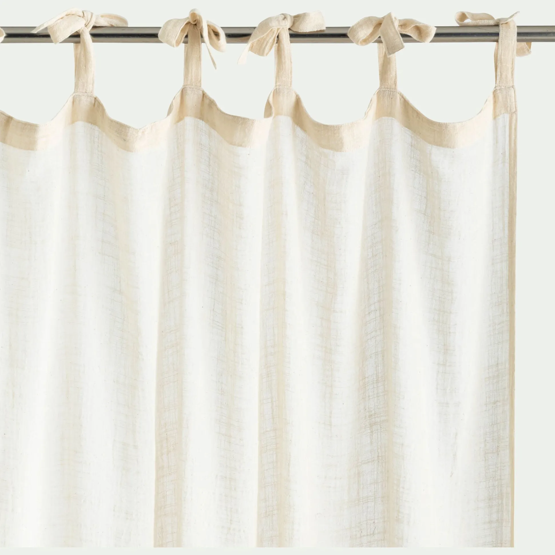 Rideau à nouettes en coton à bande jaune 140x250cm - blanc