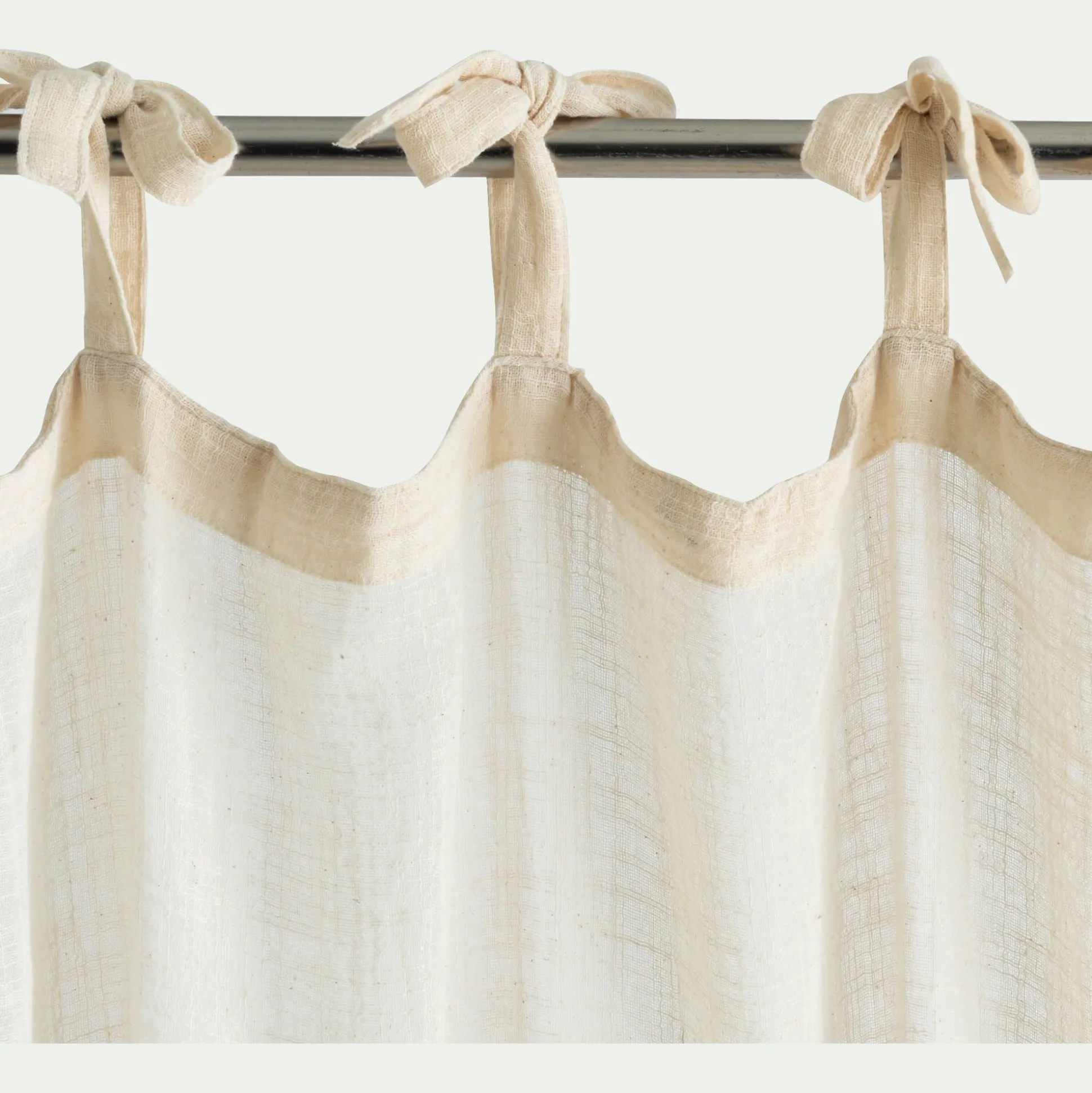 Rideau à nouettes en coton à bande jaune 140x250cm - blanc