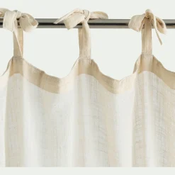 Rideau à nouettes en coton à bande beige 140x250cm - blanc