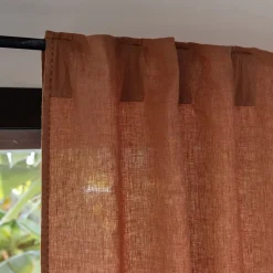 Rideau à pasants cachés en lin lavé finition surpiqure 140x260cm - brun rustrel