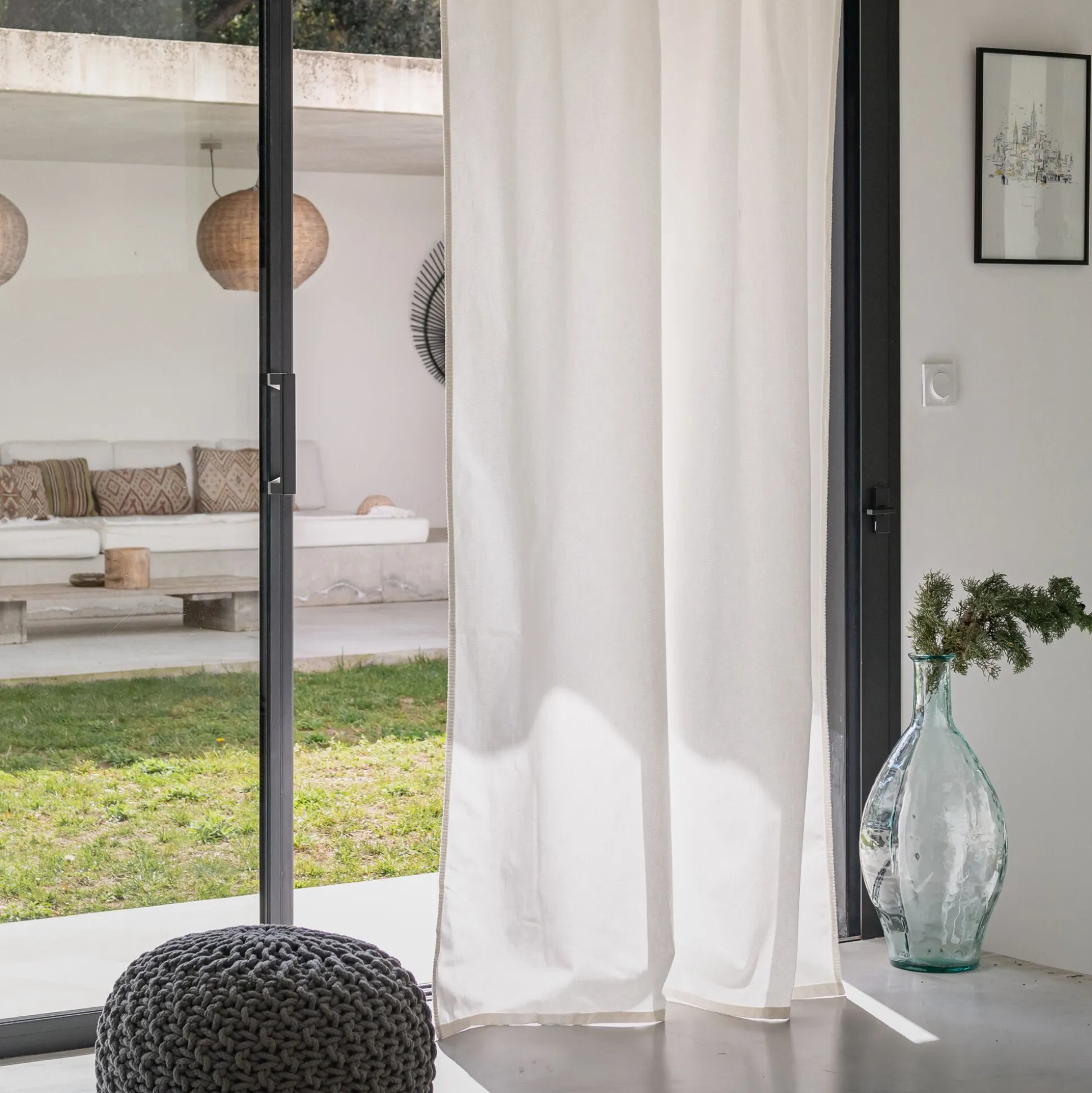 Rideau à passants cachés en coton finition point de cheval 140x250cm - blanc écru