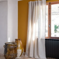 Rideau à passants cachés en lin et coton motif fleuri finition croquet 140x250cm - beige