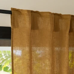 Rideau à passants cachés en lin lavé finition surpiqure 140x260cm - brun alep