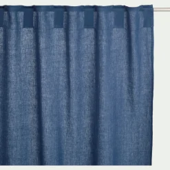 Rideau à passants cachés en lin lavé finition surpiqure 140x260cm - bleu
