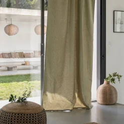 Rideau à passants cachés en coton finition point de cheval 140x250cm - vert olivier