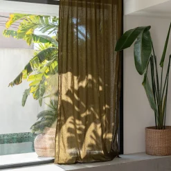 Rideau à passants cachés en lin et coton finition liseré 140x250cm - vert mousse