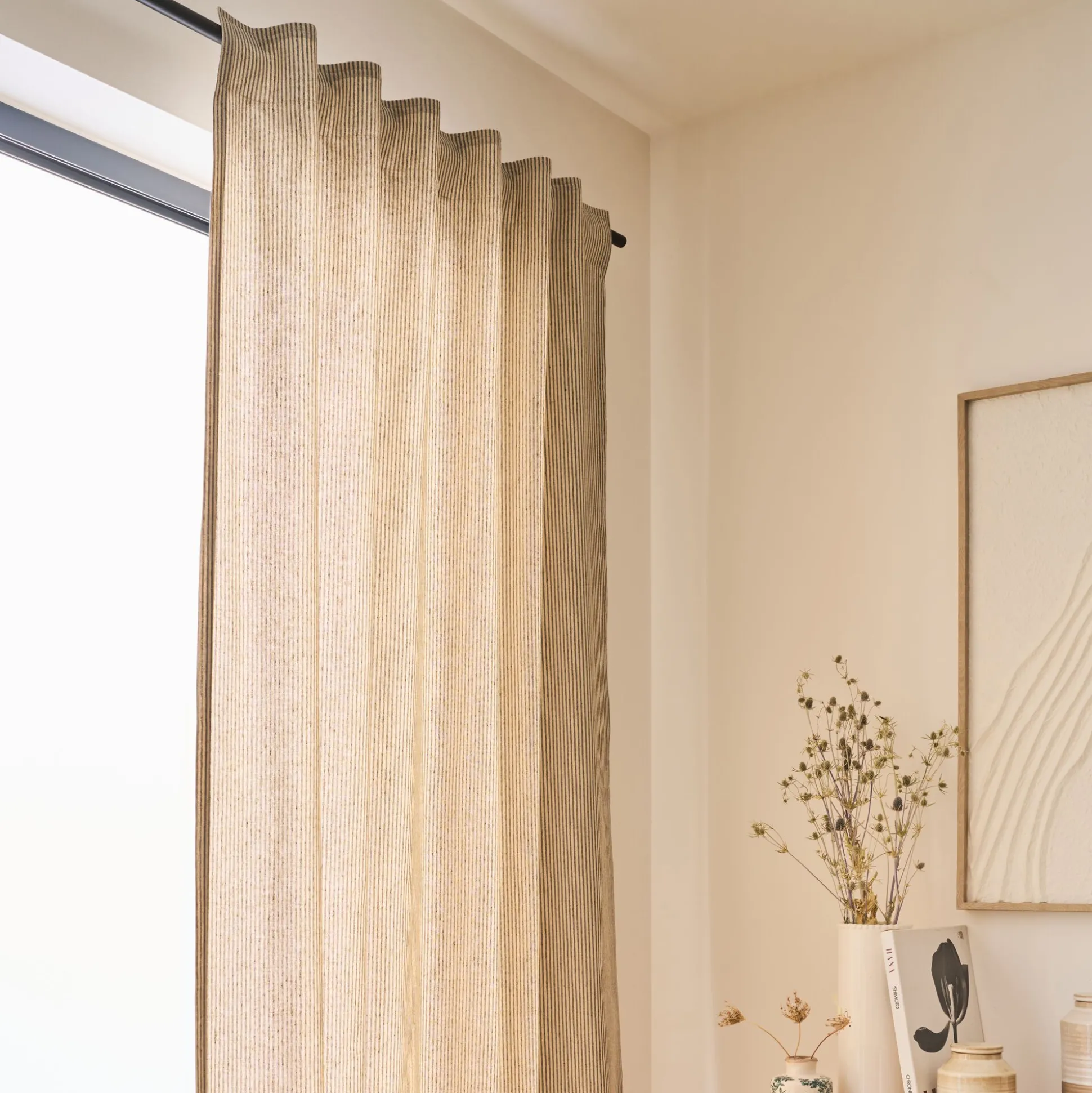 Rideau à pattes cachées en coton à rayures 130x250cm - beige