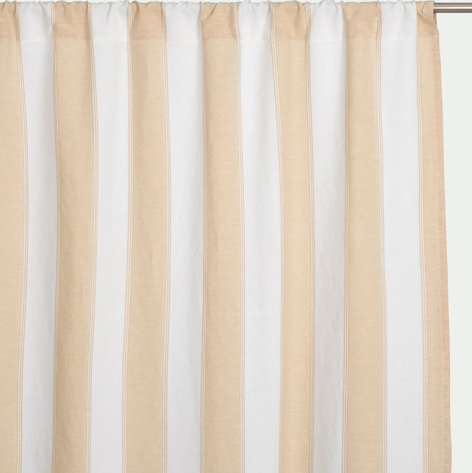 Rideau passe-tringle en lin et coton à rayures 140x250cm - blanc écru