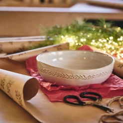 Saladier à motif végétal en grès D26cm - beige alpilles