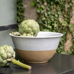 Saladier bicolore en grès D28,7cm - blanc