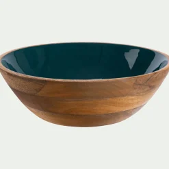 Saladier en bois de manguier D29cm - bleu prusse