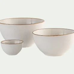 Saladier en grès avec liseré marron D20cm - blanc