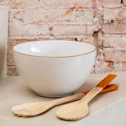 Saladier en grès avec liseré marron D20cm - blanc