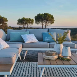 Salon de jardin en aluminium et polywood - gris (4 à 6 places)