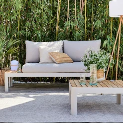 Salon de jardin modulable en teck - beige (2 à 3 places)