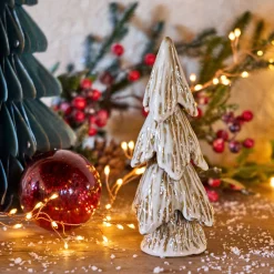 Sapin décoratif à poser en porcelaine H19cm - beige