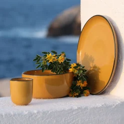 Service petit déjeuner en grès - jaune