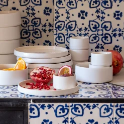 Service petit déjeuner en grès - blanc