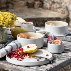 Service petit déjeuner en grès - blanc