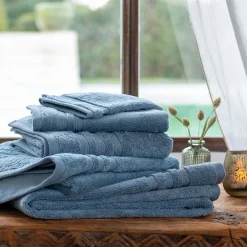 Serviette de bain bouclette en coton - bleu autan 50x100cm