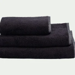 Serviette de bain brodé en coton - noir 50x100cm