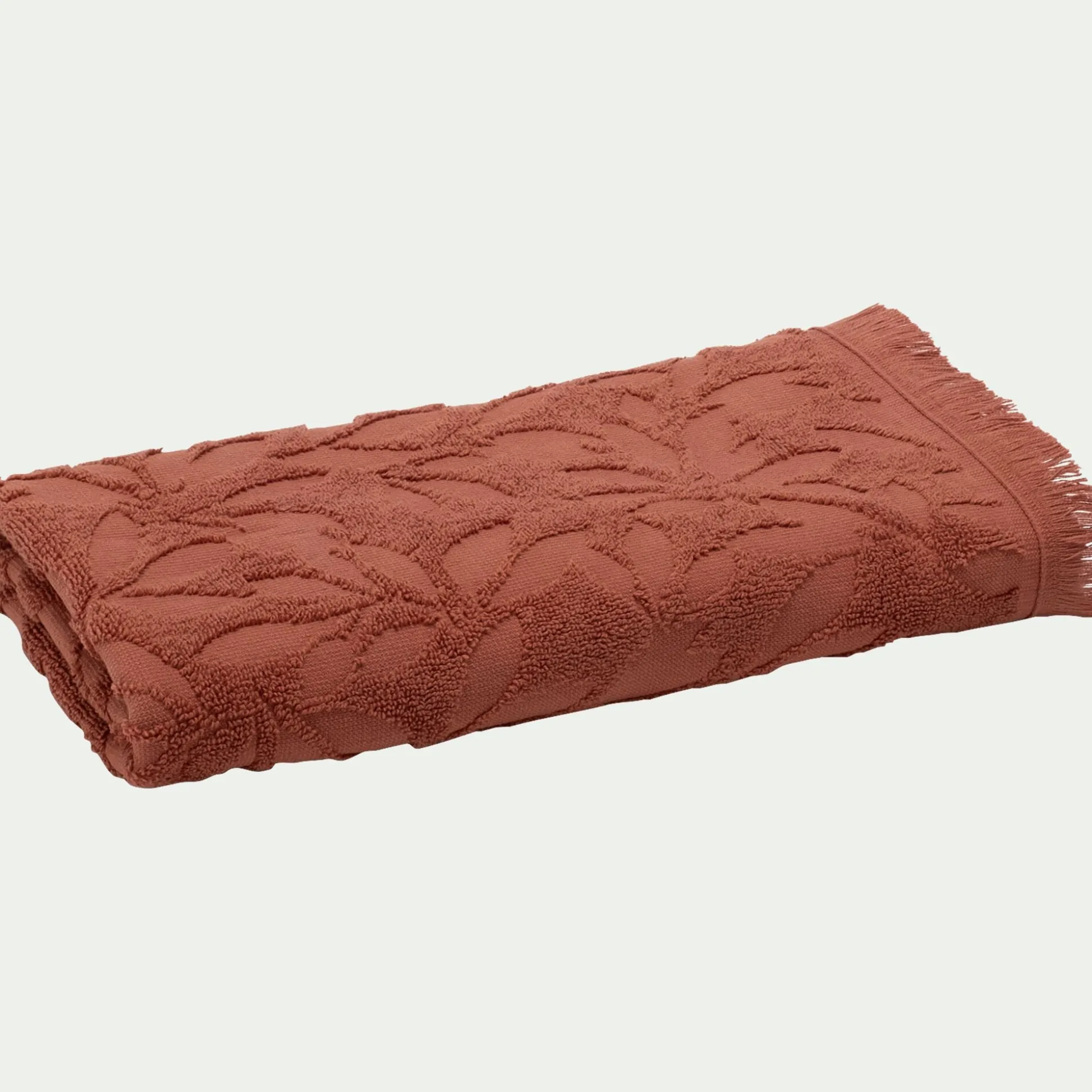 Serviette de toilette en coton motif floral 50x100cm - rouge terracotta