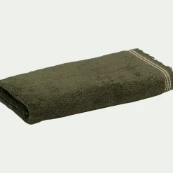 Serviette de toilette frangée en coton 50x100cm - vert cèdre