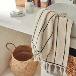 Serviette de toilette rayée en coton 50x100cm - beige