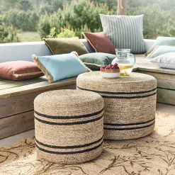 Set de 2 tables basses rondes en jacinthe d'eau - naturel