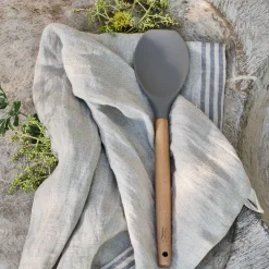 Spatule cuillère en bois et silicone - brun terre ombre