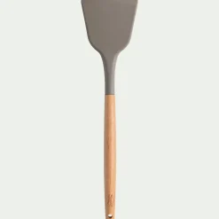 Spatule plate en bois et silicone - brun terre ombre