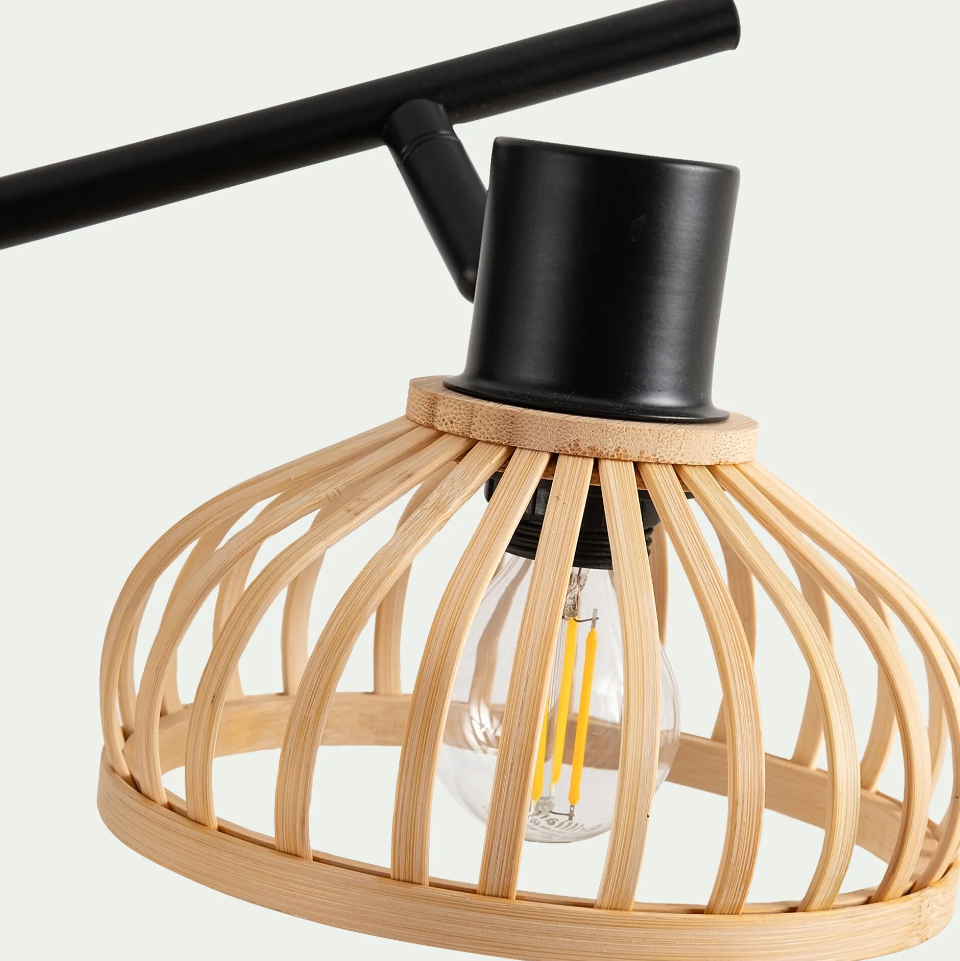 Spot double en acier et bambou - noir H15,6xL43,8cm