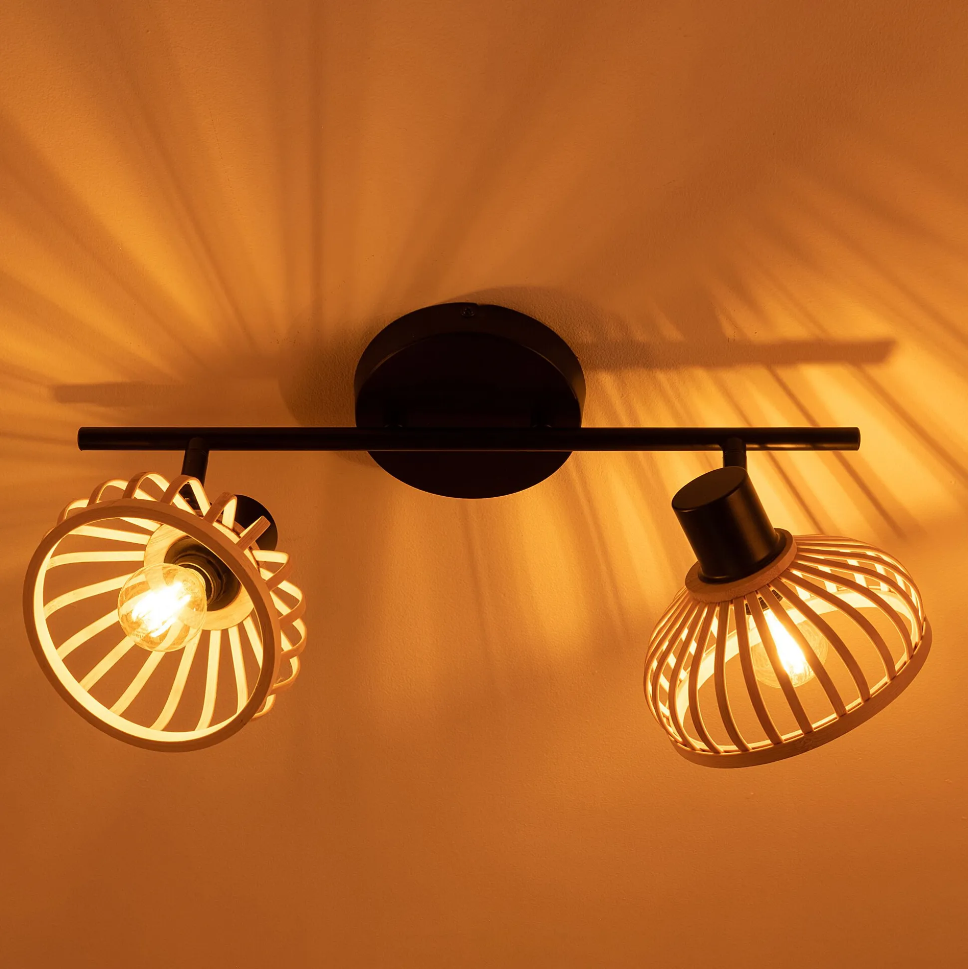 Spot double en acier et bambou - noir H15,6xL43,8cm