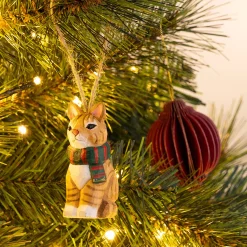 Suspension de Noël chat en bois H7cm - naturel