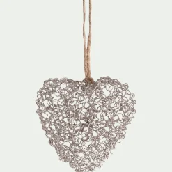 Suspension de Noël coeur en fil métallisé argent