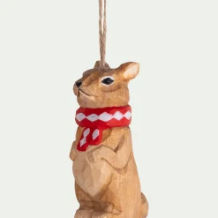 Suspension de Noël écureuil en bois H8,5cm - naturel