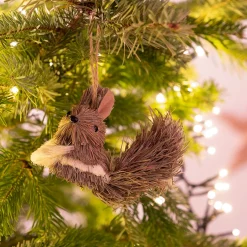 Suspension de Noël en herbe forme animale H5cm - naturel