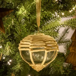 Suspension de Noël en verre tressé de rotin D10cm - naturel