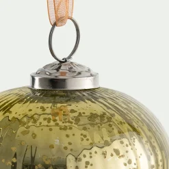 Suspension de Noël en verre forme goutte D9cm - vert