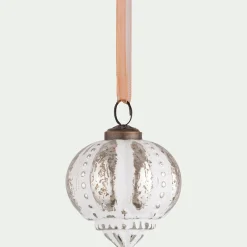 Suspension de Noël goutte en verre H8cm - blanc