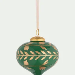 Suspension de Noël goutte en verre D10cm - vert